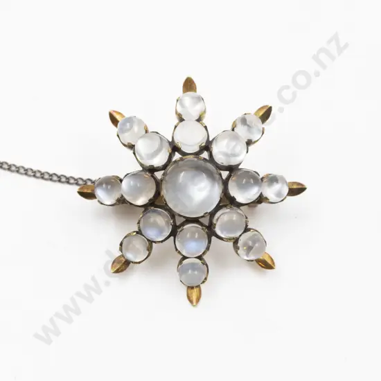 Edwardian Silver Gilt Moonstone Star Burst Brooch