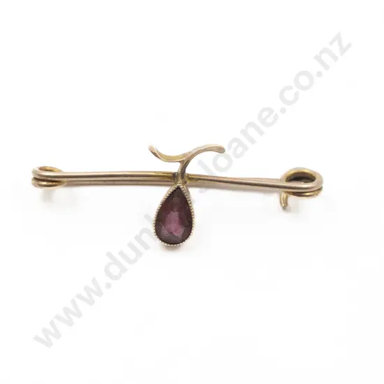 Edwardian 9ct Single Amethyst Pin Brooch