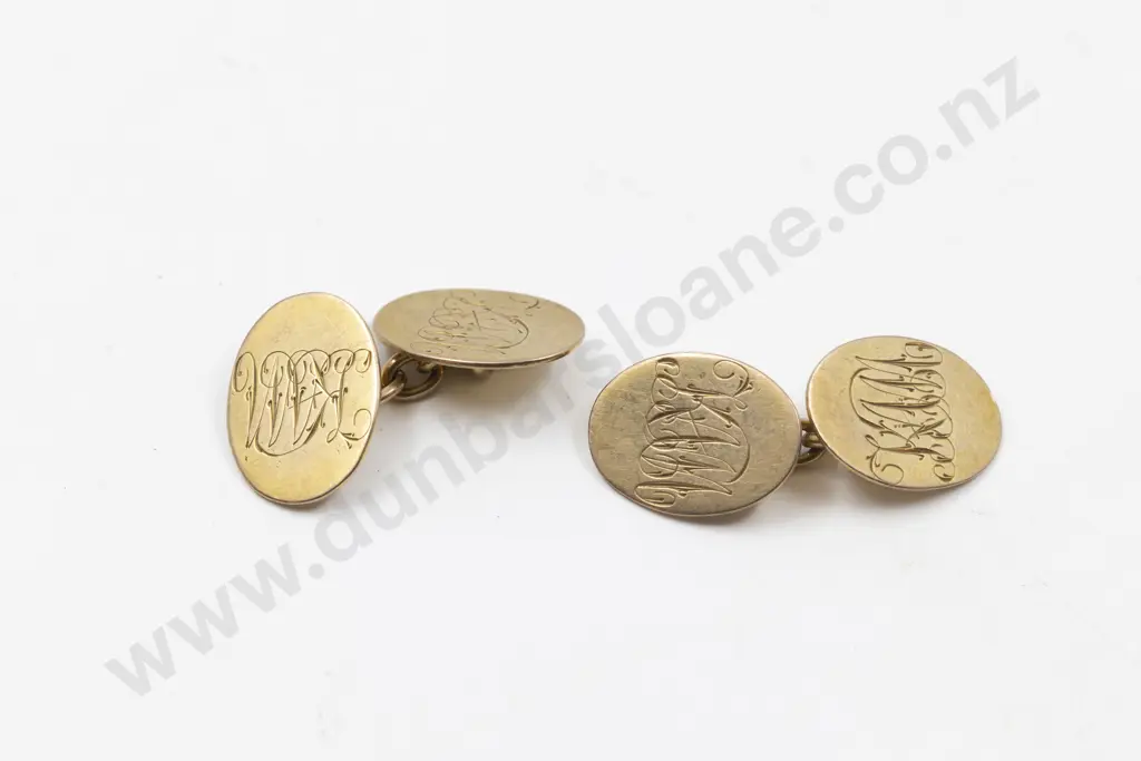 Pair 9ct Oval Panel Cuff Links Image 1++