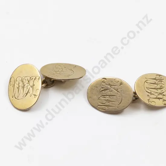 Pair 9ct Oval Panel Cuff Links