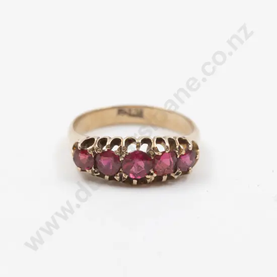 Victorian 18ct Five Stone Imitation Ruby Bridge Ring
