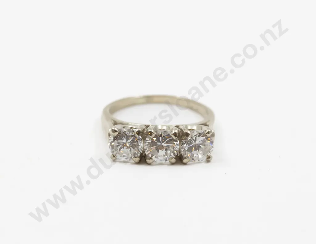 14ct White Gold Three Stone Crystal Bridge Ring Image 1++