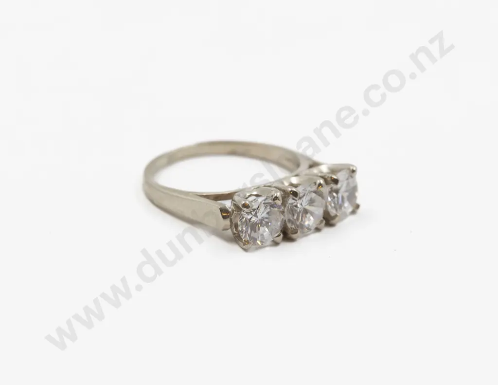 14ct White Gold Three Stone Crystal Bridge Ring Image 1++