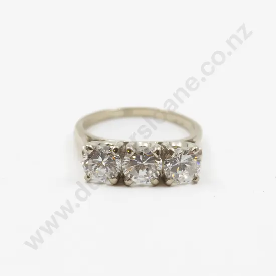 14ct White Gold Three Stone Crystal Bridge Ring