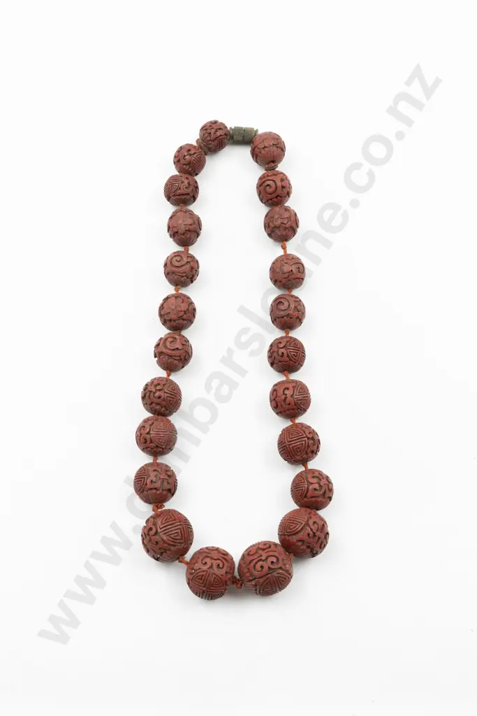 Vintage Chinese Single Strand Graduated Cinnabar Lacquer Bead Necklace Image 1++