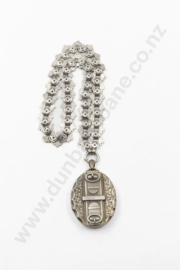 Victorian S/S Oval Fancy Buckle and Engraved Photo Locket Image 1++