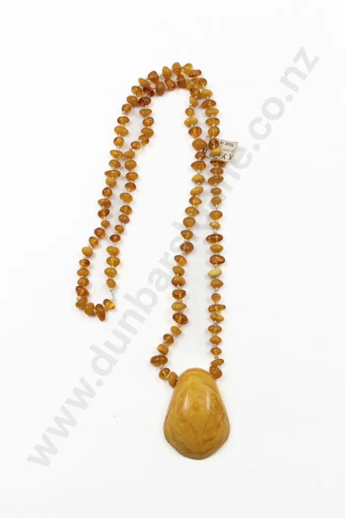 Labelled Russian Uniform Single Strand Amber Nugget Necklace with Pendant Image 1++