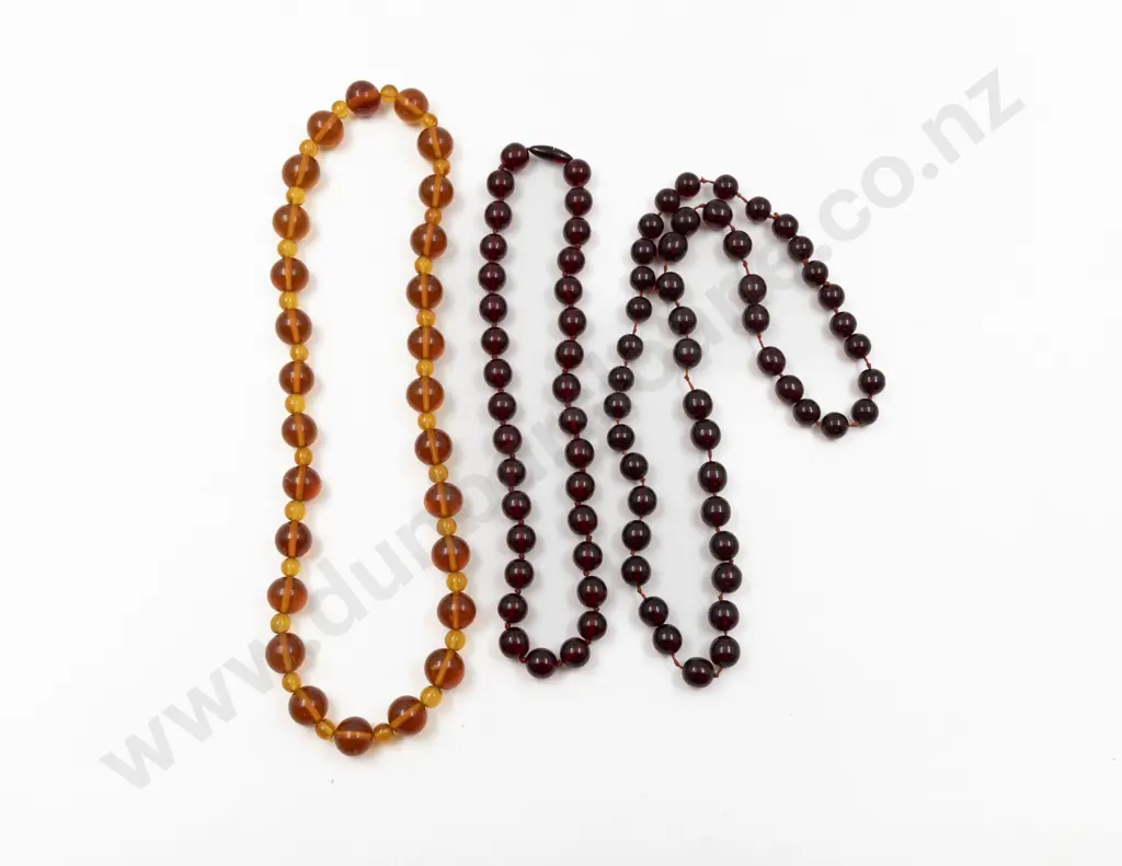 Two Vintage Uniform Cherry Amber Bead Necklaces Image 1++