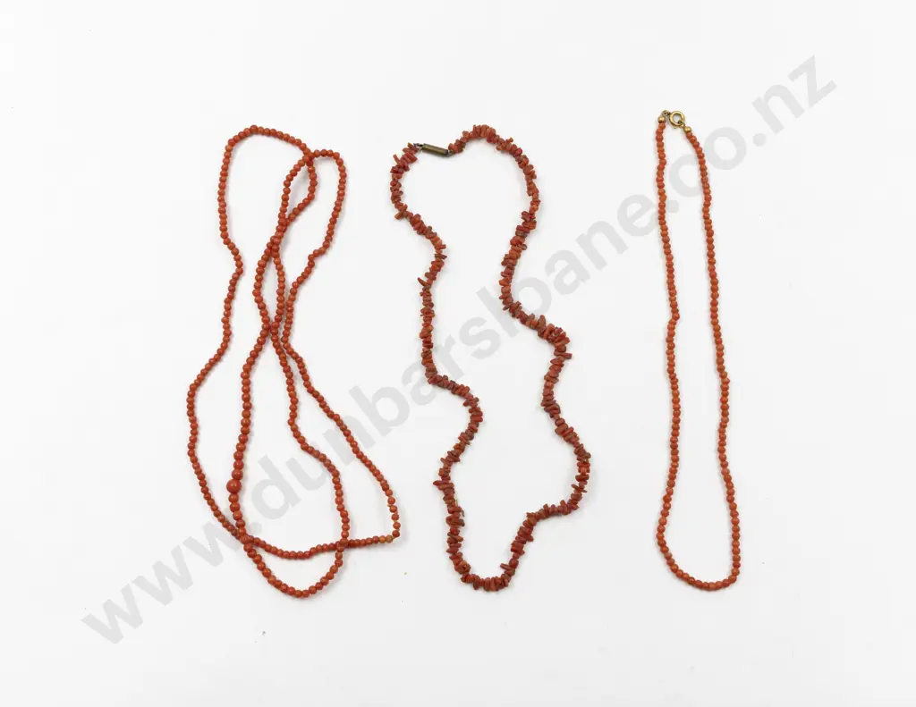 Three Vintage Italian Coral Bead Necklaces Image 1++