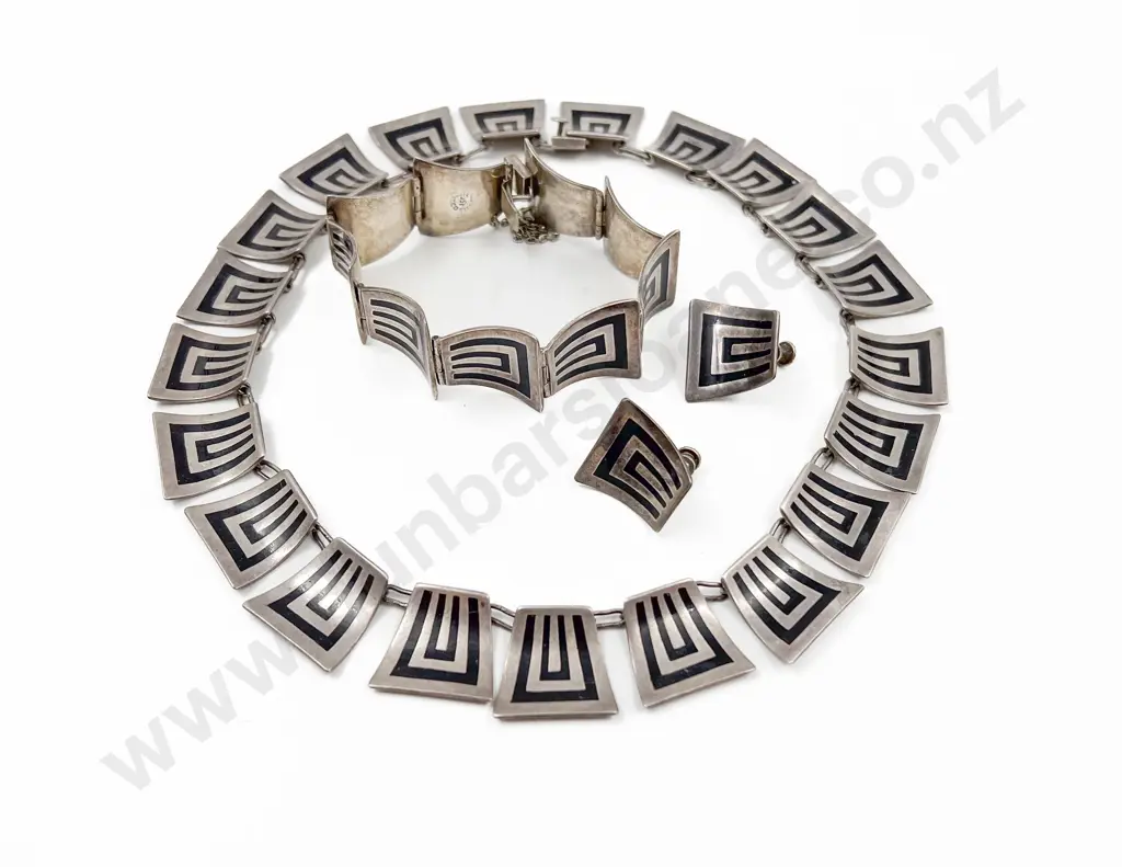 .925 Mexican Silver Bracelet with Matching Earrings and Necklace Image 1++