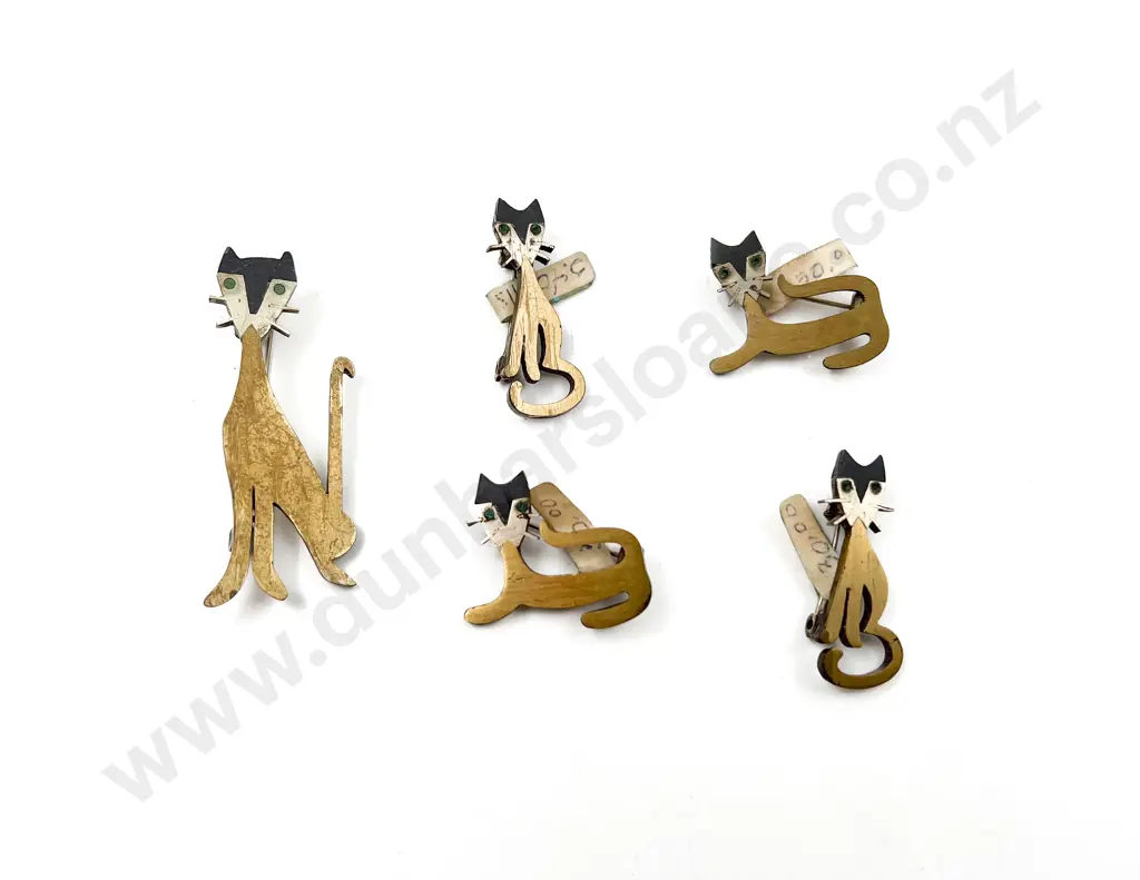 .925 Mexican Hecho En Five Small Cat Brooches Image 1++