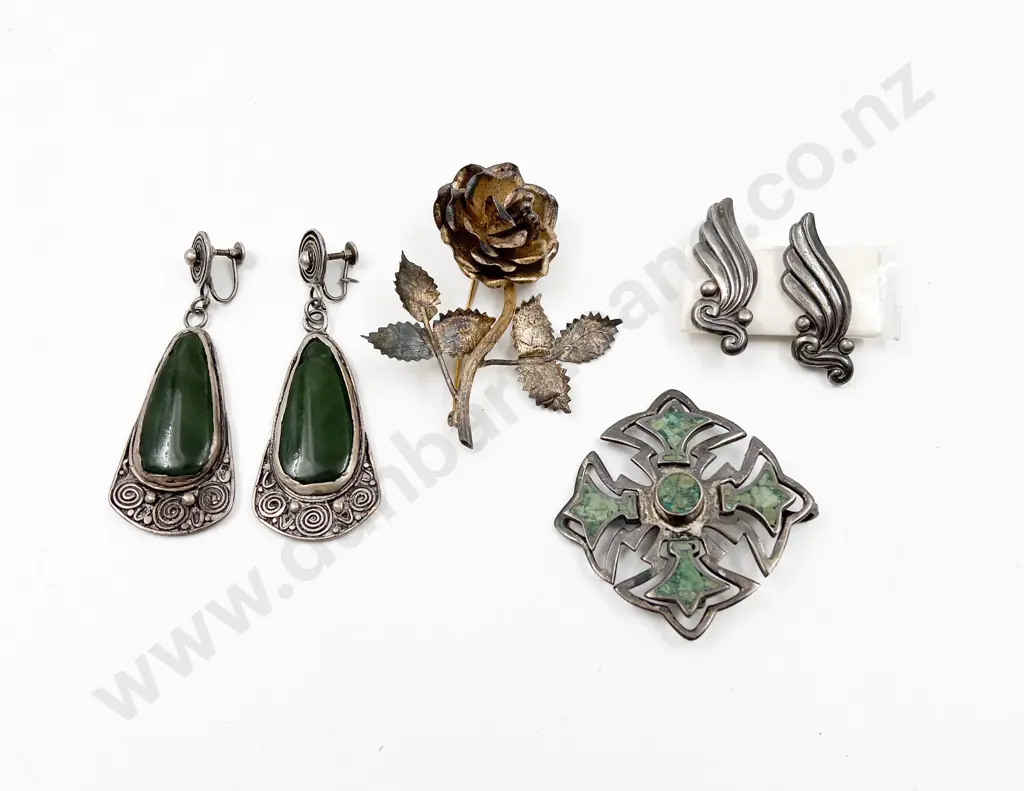 .925 Mexican Silver Two Brooches and Two Pair Earrings Image 1++