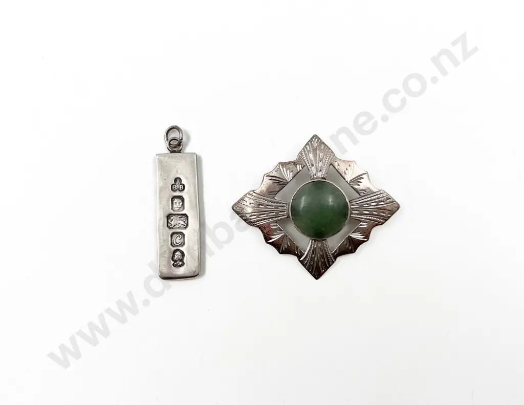 S/S & Chrysoprase Brooch and Silver Bar Pendant Image 1++