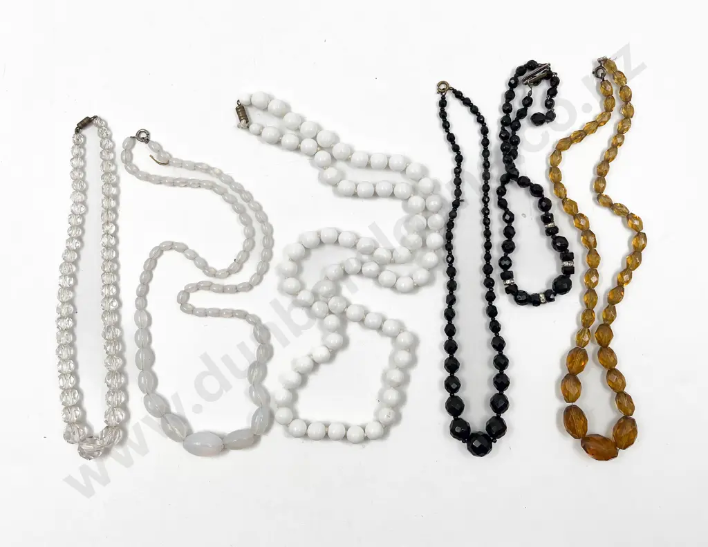 Six Vintage Glass Bead Necklaces Image 1++