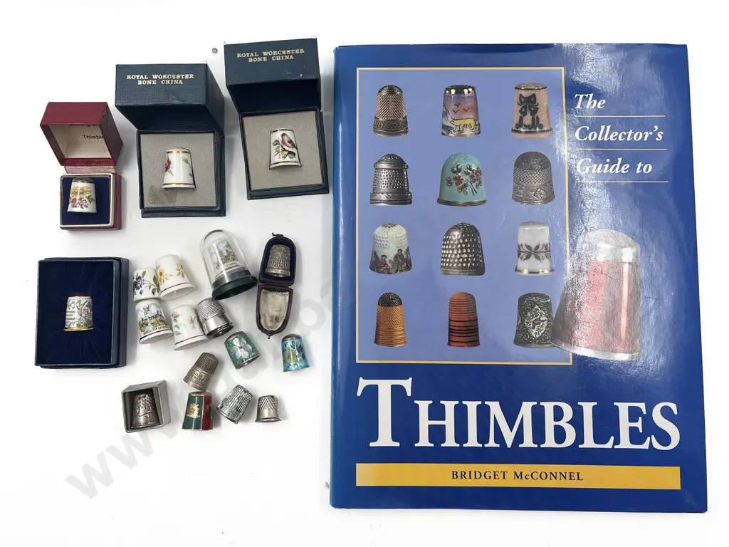 Collection of Various Enamel China & Silver Thimbles with Reference Image 1++