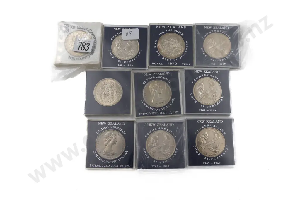 NZ Unc $1 1969 Cook x5 1967 Decimal x3 and 1970 Royal Visit 1974 Games Image 1++