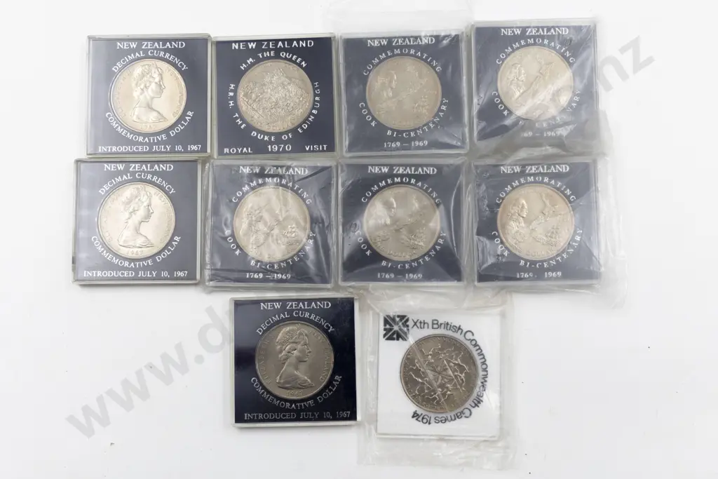 NZ Unc $1 1969 Cook x5 1967 Decimal x3 and 1970 Royal Visit 1974 Games Image 1++
