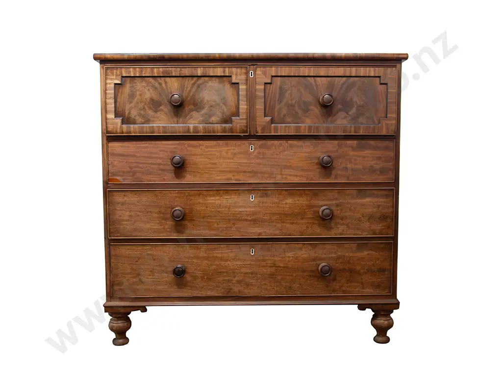 Wm IV Faded Flame Mahogany Gentleman's Five Drawer Flat Front Chest Image 1++