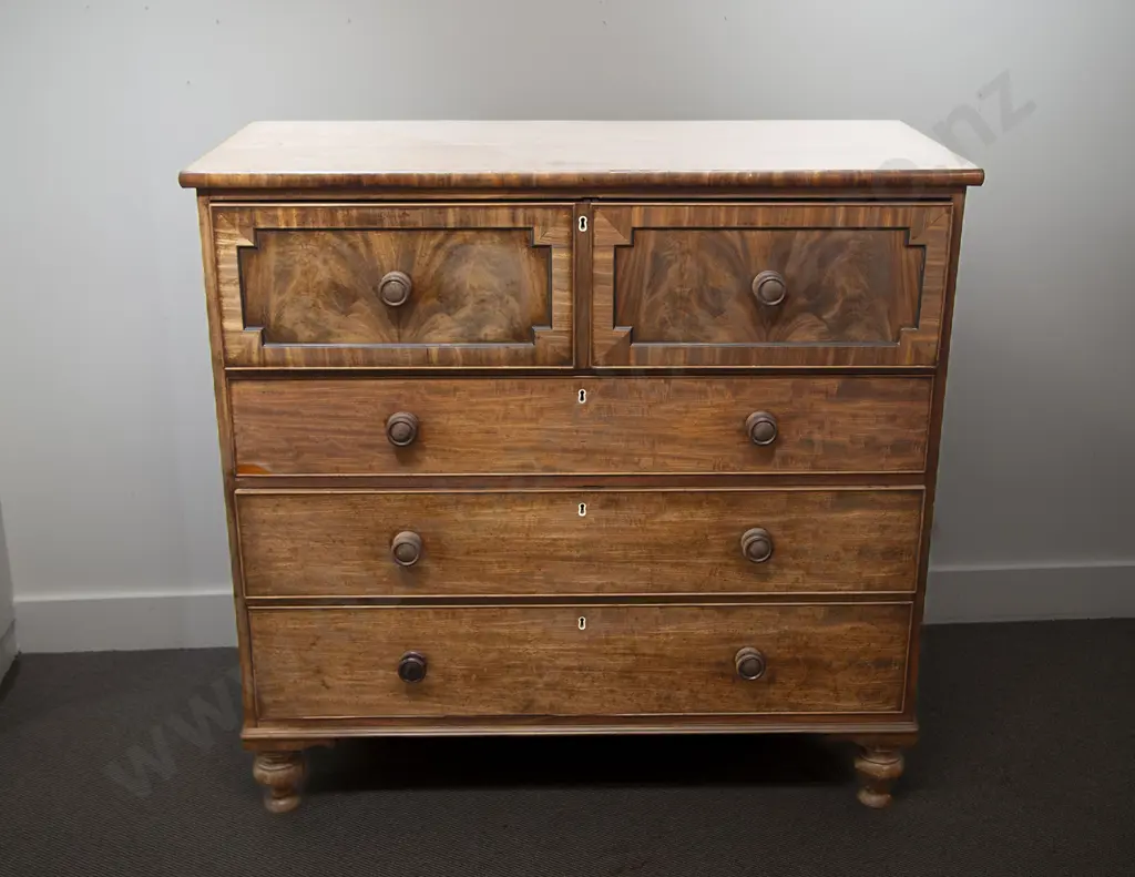 Wm IV Faded Flame Mahogany Gentleman's Five Drawer Flat Front Chest Image 1++