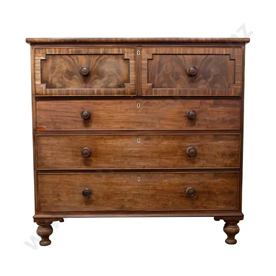 Wm IV Faded Flame Mahogany Gentleman's Five Drawer Flat Front Chest