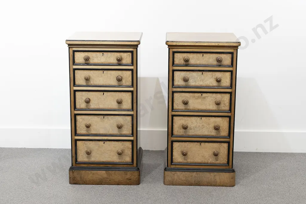 Pair Victorian Faded Walnut Five Drawer Cabinets Image 1++