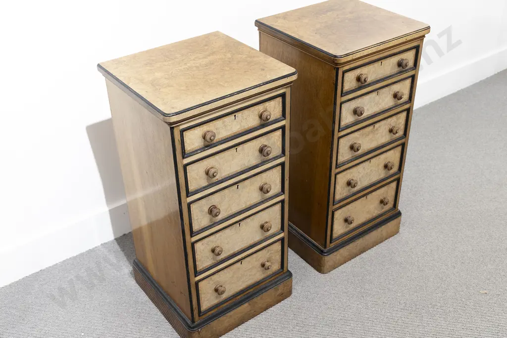 Pair Victorian Faded Walnut Five Drawer Cabinets Image 1++