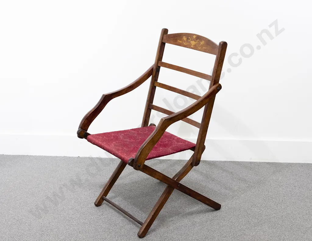 Edwardian Inlaid Fruitwood Folding Picnic Chair Image 1++