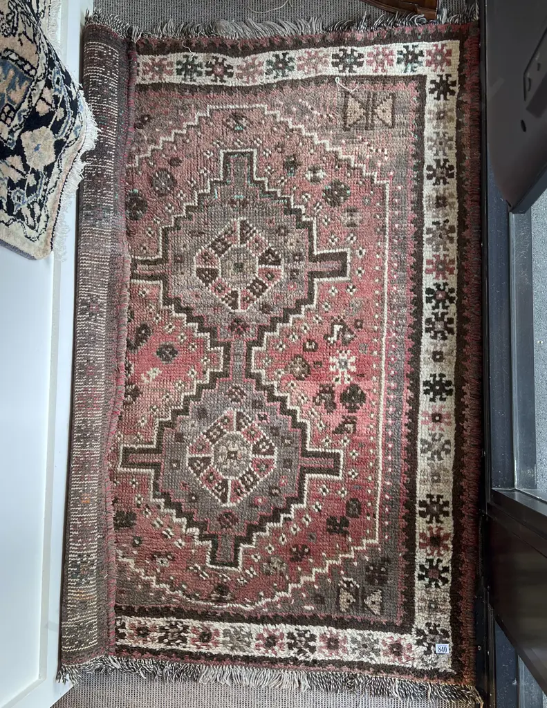 Vintage Twin Medallion Persian Rug Image 1++