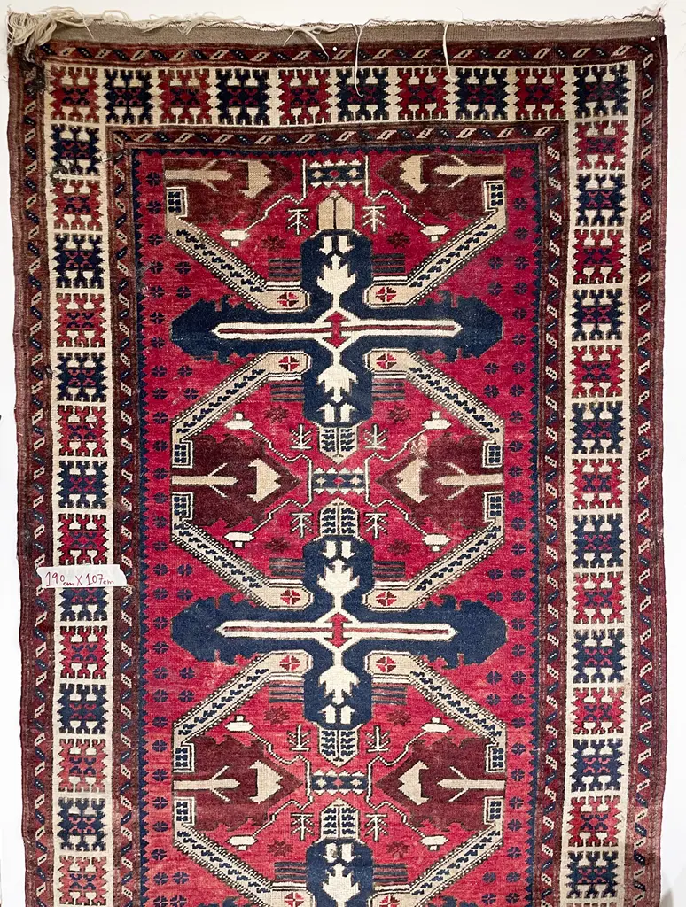 Vintage Geometric Medallion Persian Rug Image 1++