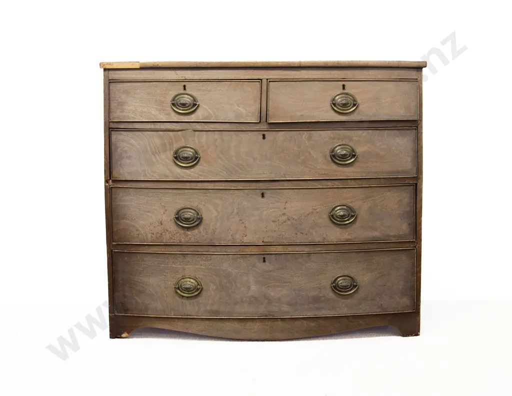 Regency Faded Mahogany Bow Front Five Drawer Chest a/f Image 1++
