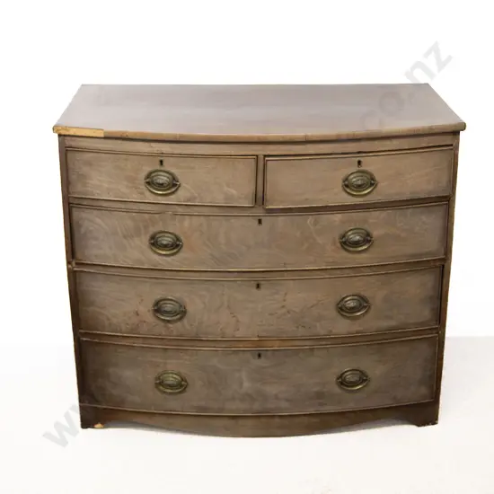 Regency Faded Mahogany Bow Front Five Drawer Chest a/f