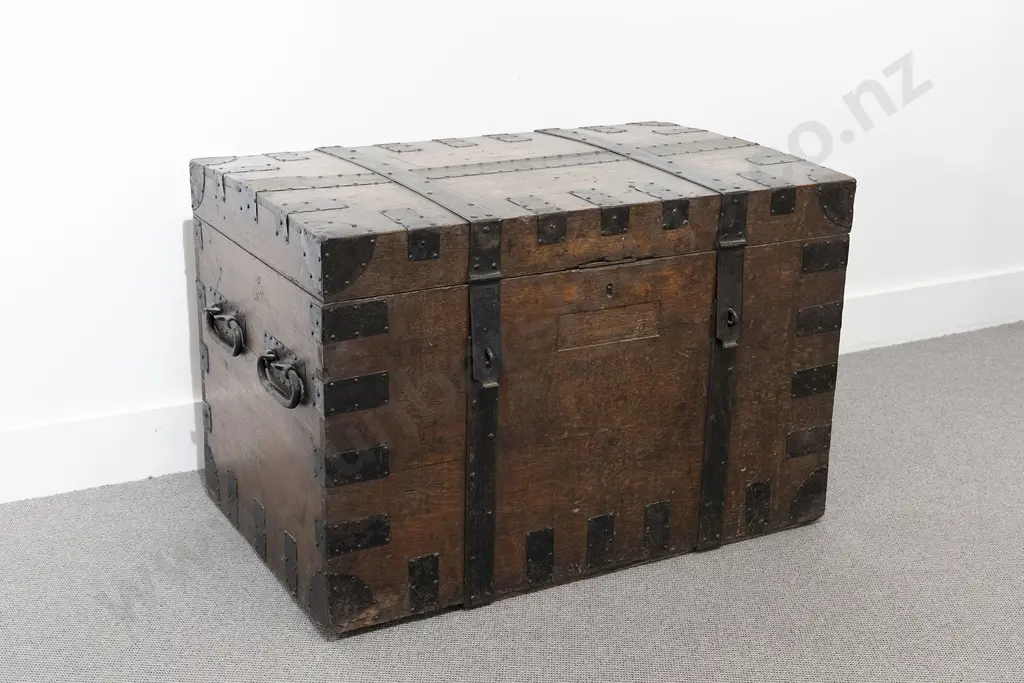 C19th Oak & Metal Bound Silver Trunk Image 1++
