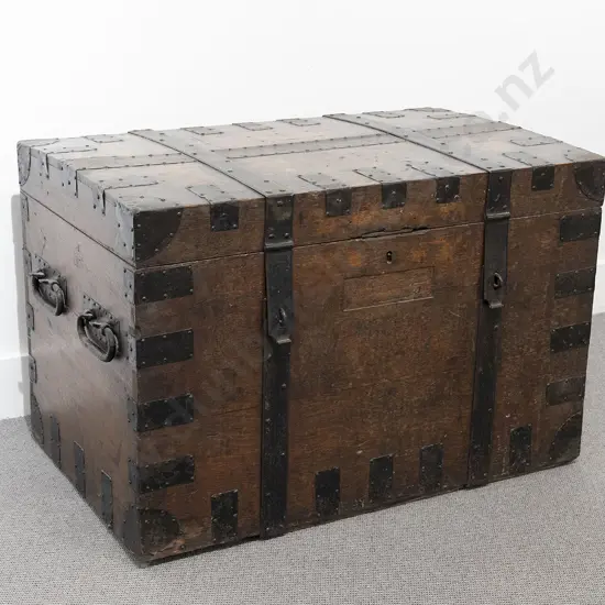 C19th Oak & Metal Bound Silver Trunk