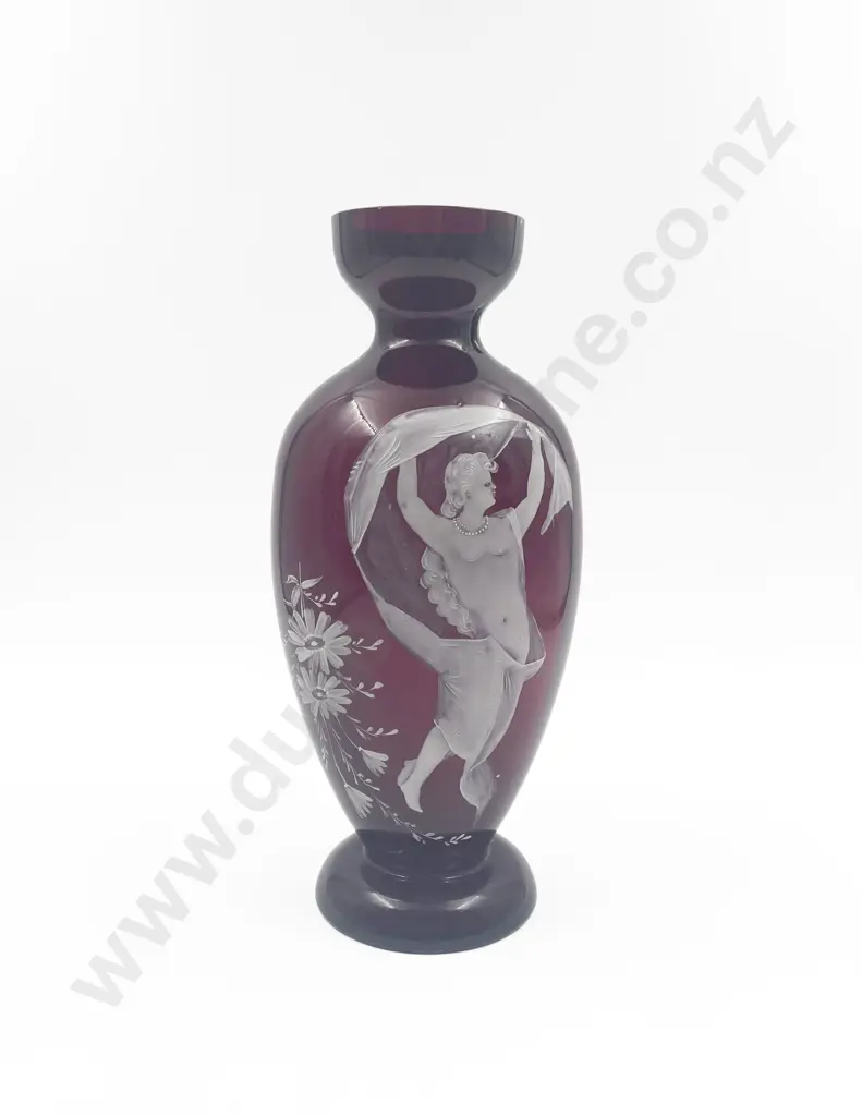 Mary Gregory Hand Painted Ruby Glass Vase Image 1++