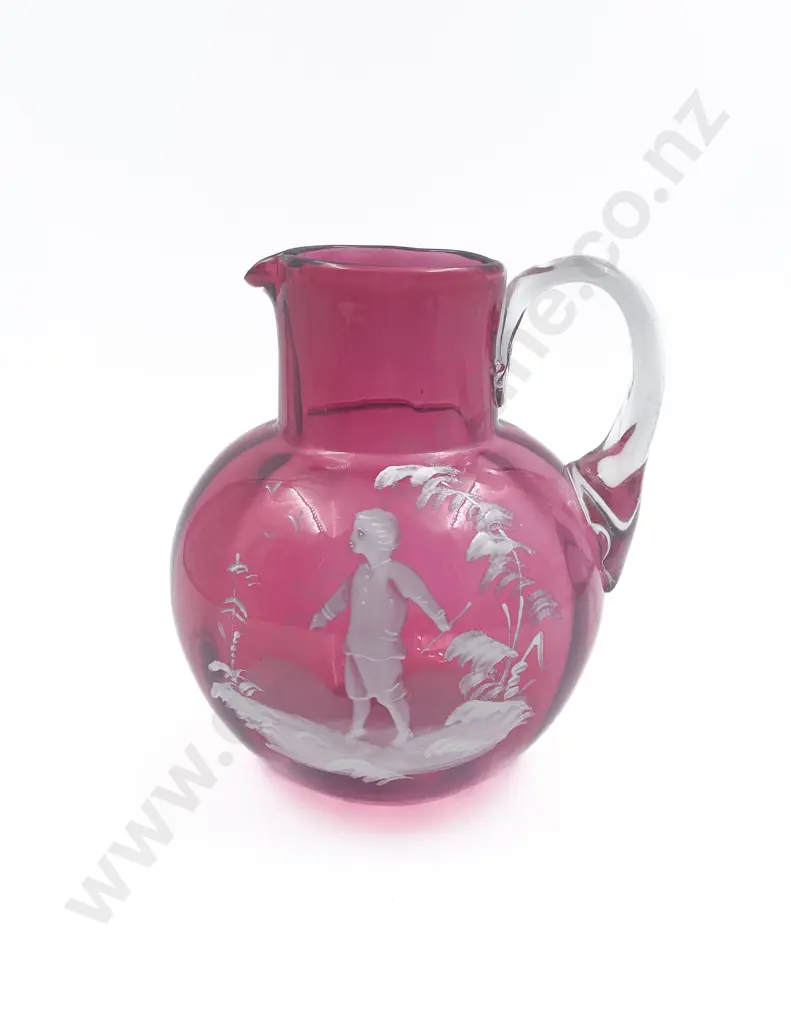 Mary Gregory Hand Painted Cranberry Glass Jug Image 1++