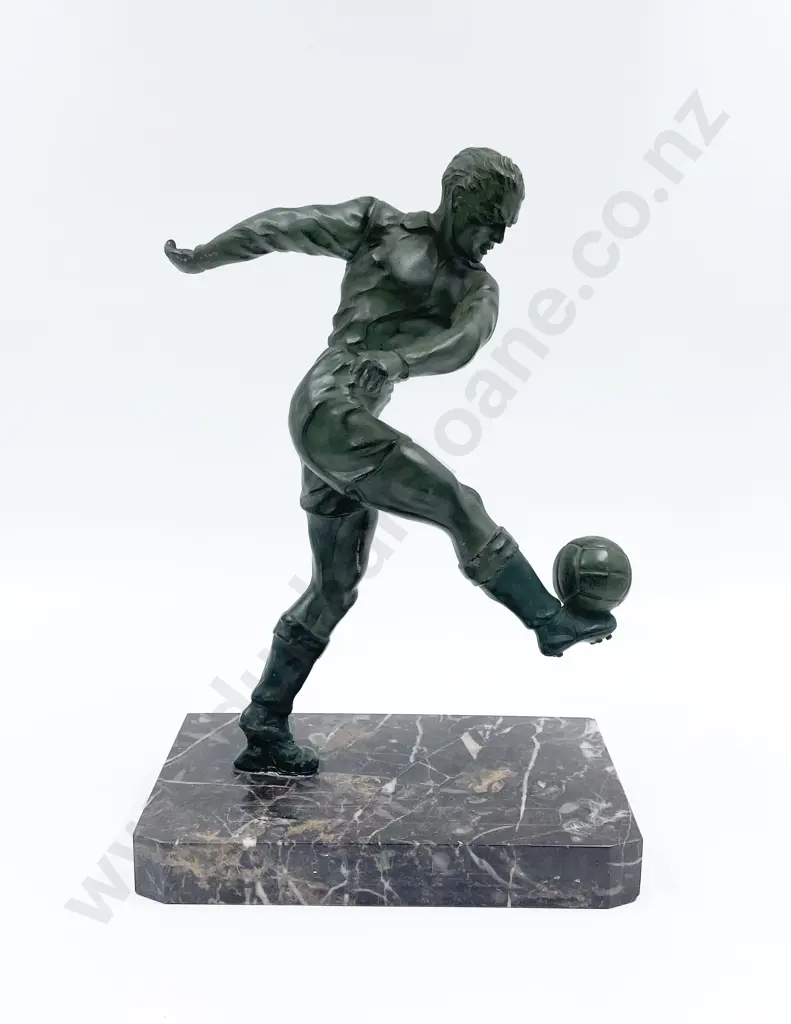 Bronze Style Figure of Footballer on Marble Base Image 1++
