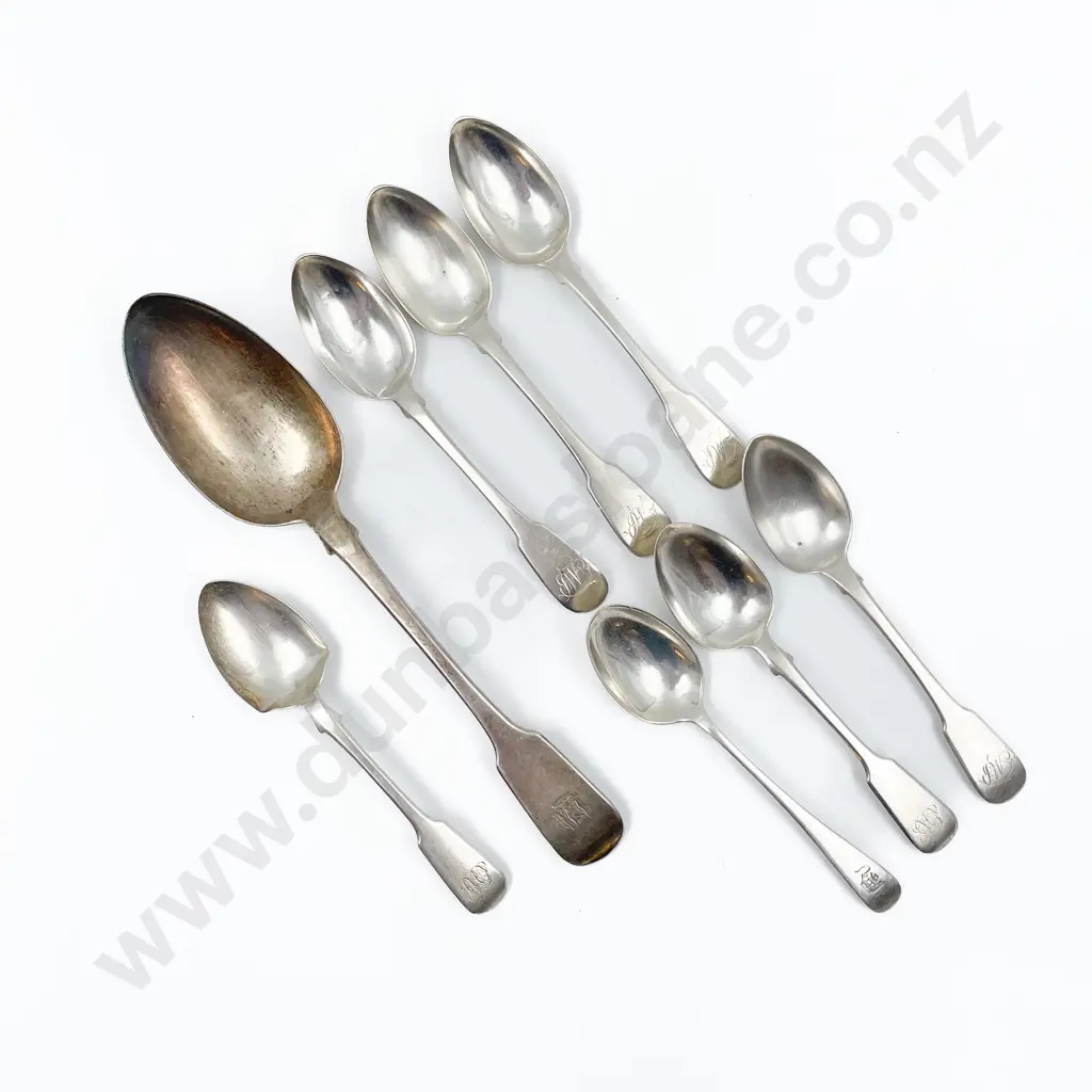 Seven Assorted S/S Teaspoons together with Sterling Dessert Spoon Image 1++