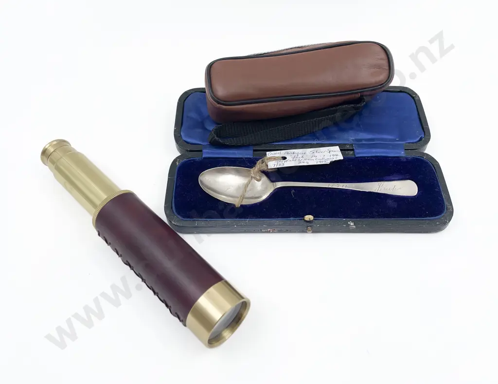 Cased Silver Spoon together with Telescope Image 1++