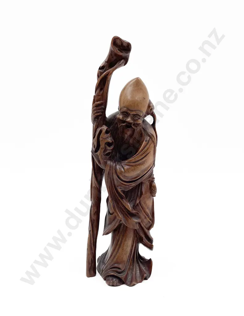 Chinese Carved Fruitwood Figure Of Shou Lao Standing Image 1++
