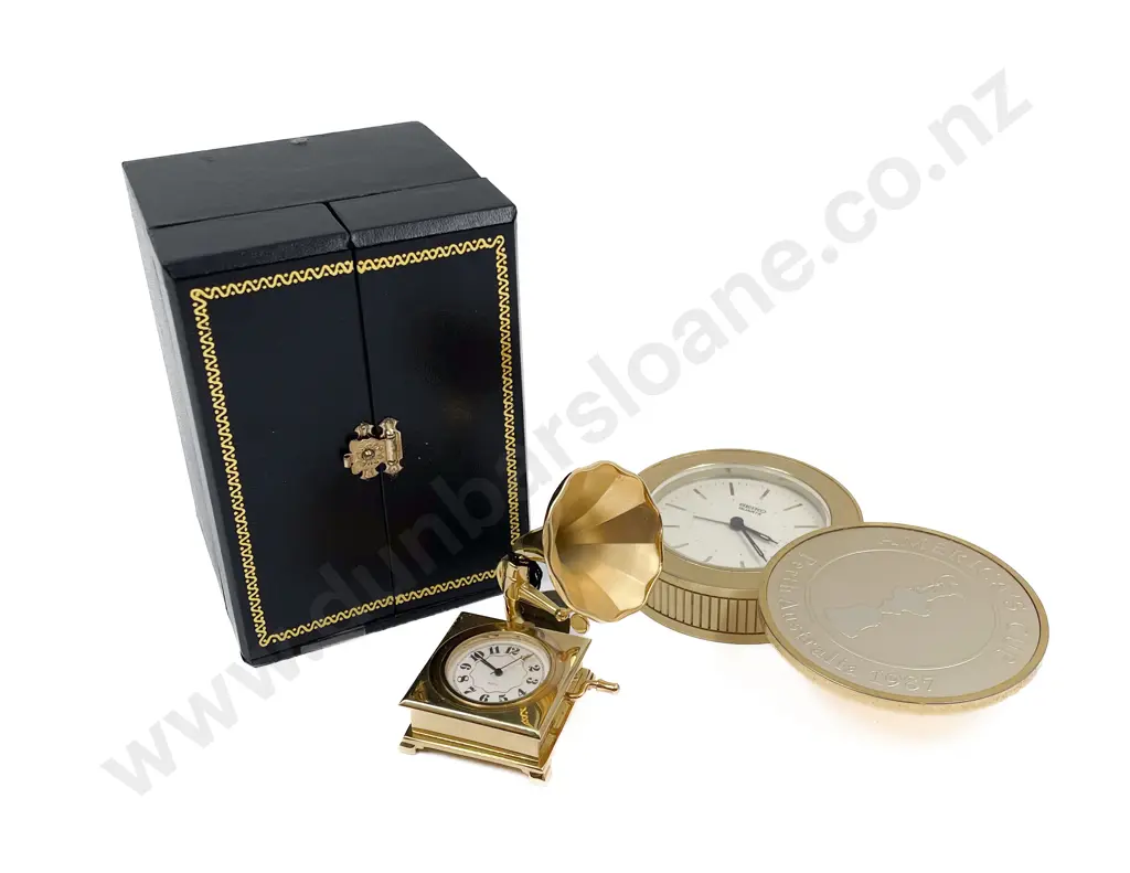 Americas Cup Commemorative Clock together with Small Brass Gramophone Form Clock Image 1++