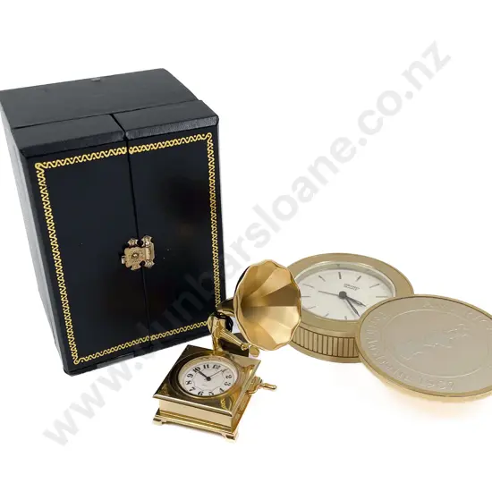 Americas Cup Commemorative Clock together with Small Brass Gramophone Form Clock