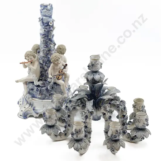 Decorative Blue and White China Candelabra