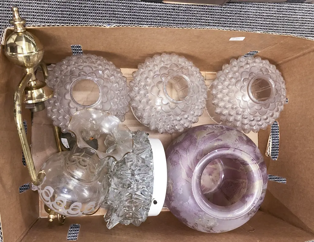 Box of Assorted Vintage Glass Shades etc Image 1++