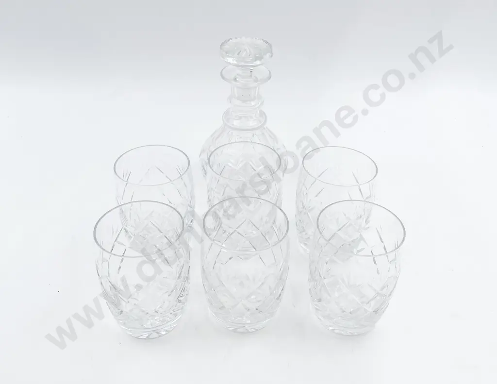 Small Stewart Crystal Decanter and Six Webb Corbett Tumblers Image 1++