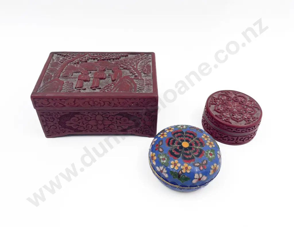 Cinnabar Lacquered Box and Trinket Box with Other Image 1++