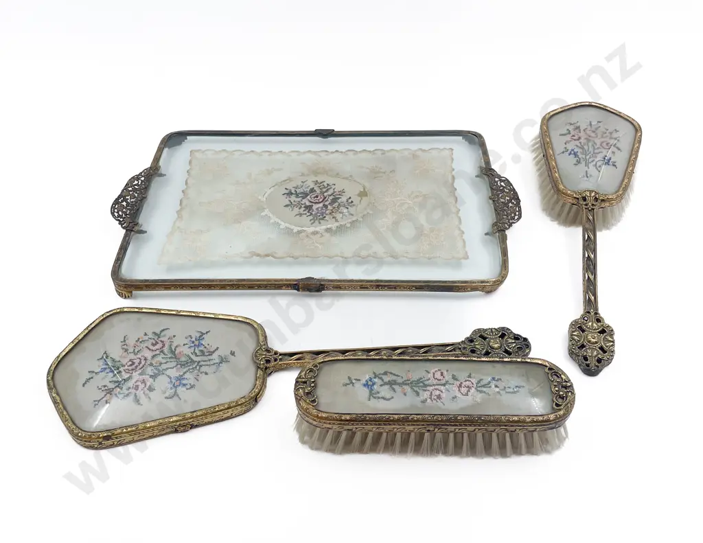 Three Piece Vintage Vanity Set on Tray Image 1++