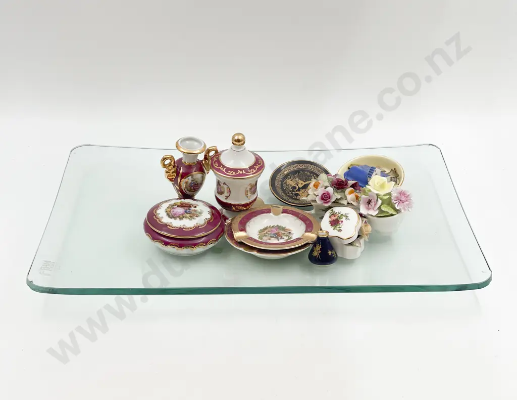 Small Qty of Assorted Limoges and Fancy China Ornaments on Glass Tray Image 1++