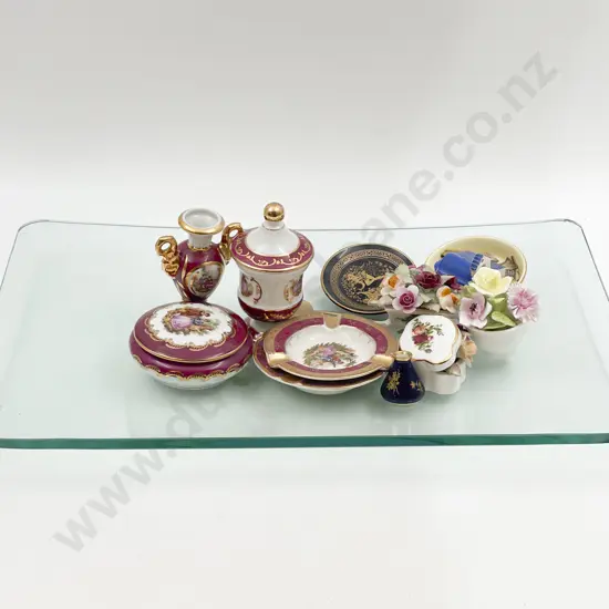 Small Qty of Assorted Limoges and Fancy China Ornaments on Glass Tray