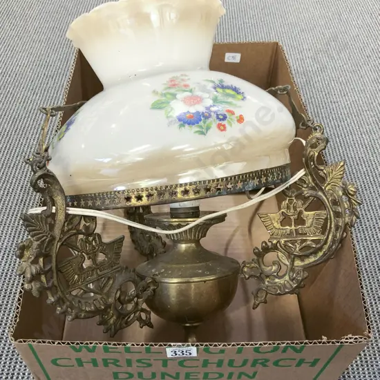 Hanging Kerosene Lamp with Painted Glass Shade