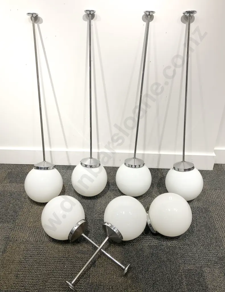 Seven Art Deco Chrome and Opaque Glass Light Fittings Image 1++